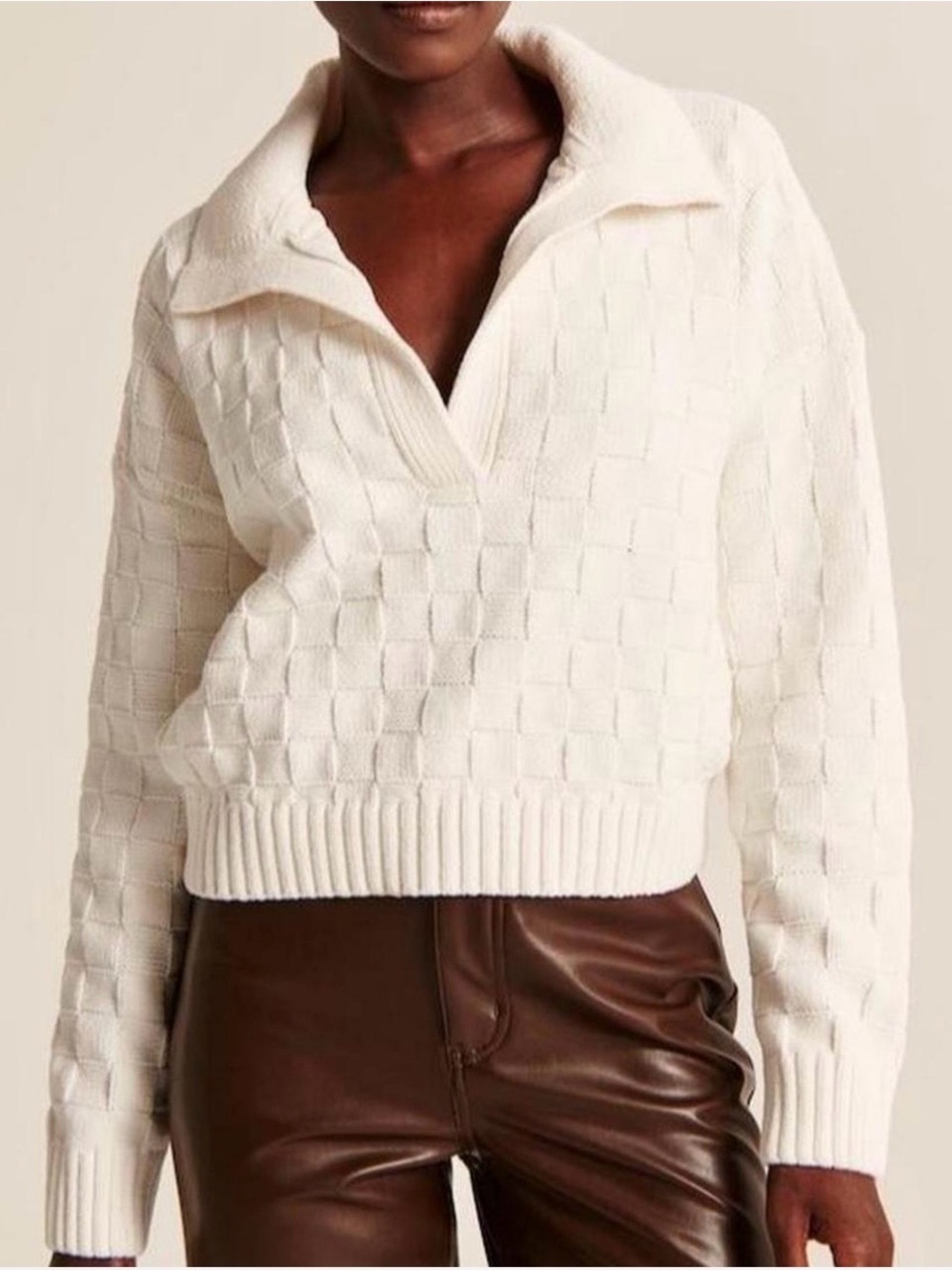 Abercrombie & Fitch Cream Textured Cowl-Neck Sweater